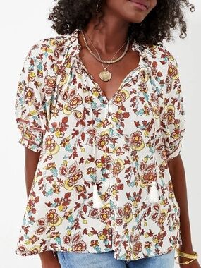 Tuckernuck Cleobella Iris Floral Tassel Tie Blouse Size‎ Medium Size Medium